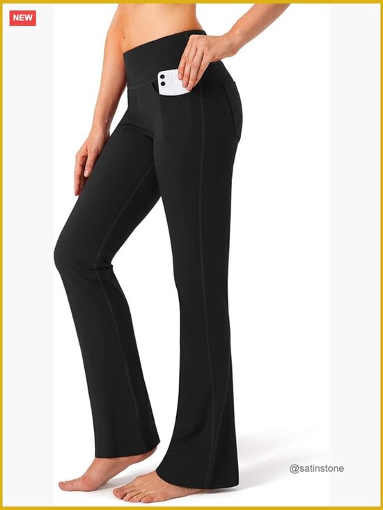 Pants - High Waist Bootcut Yoga Pants with Pockets 34 Inseam
